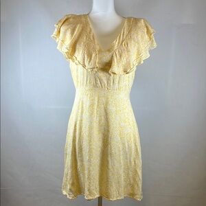 Altar'd State Dress Women's Size L Feminine Floral Flutter Sleeve Yellow Mini